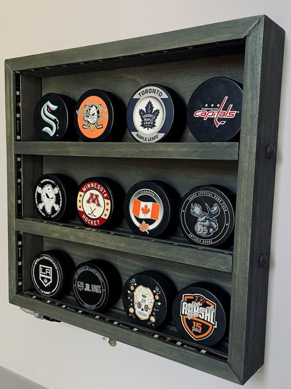 Premium Handcrafted - Hockey Puck Display Case, Standard Size (12 Puck)