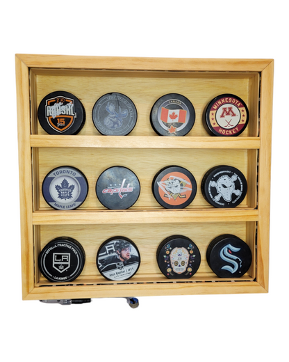 Premium Handcrafted - Hockey Puck Display Case, Standard Size (12 Puck)